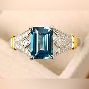 Unique Dillards Art Deco silver 14KT dip Aquamarine Topaz ring 8